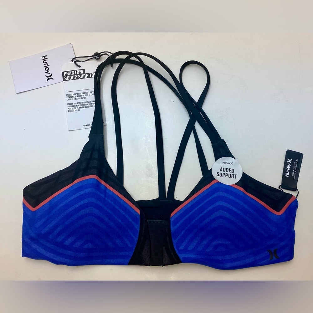 Hurley Phantom Scoop Surf Bikini Top Black Blue Size S